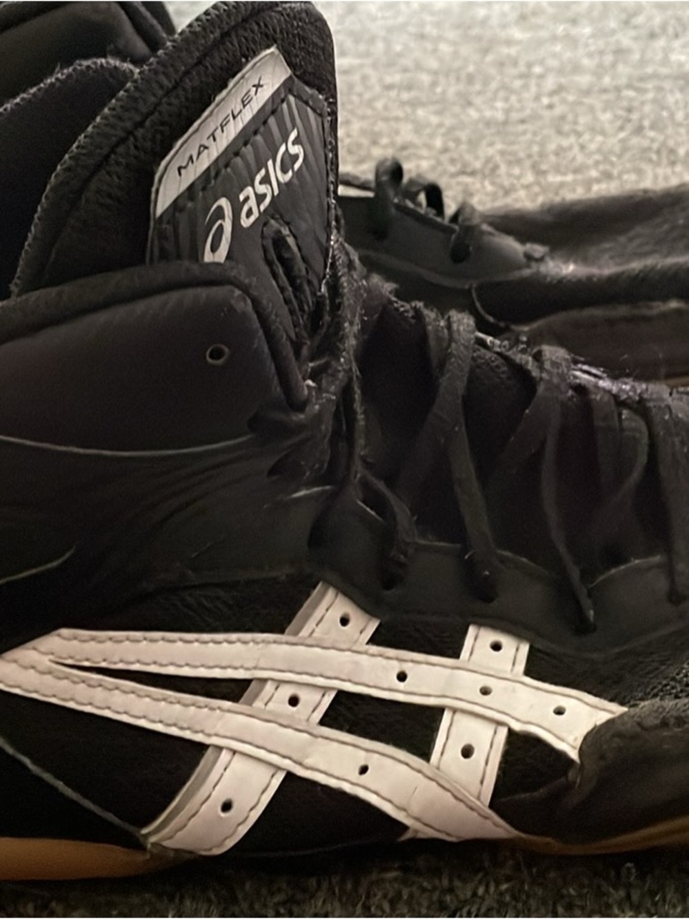 Asics Black and White Matflex High-Top Wrestling Shoes